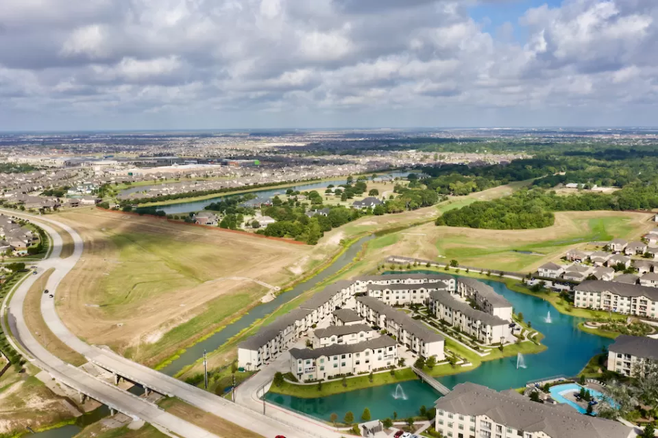 Aerial view of neighborhoods in Katy, Texas.